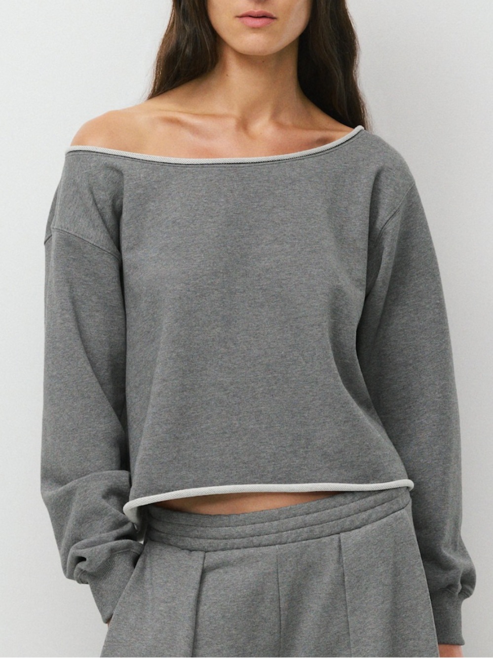 Aritzia Terry Sweatfleece Perfect Off-Shoulder Top - Heather Dark Grey, XL NWOT